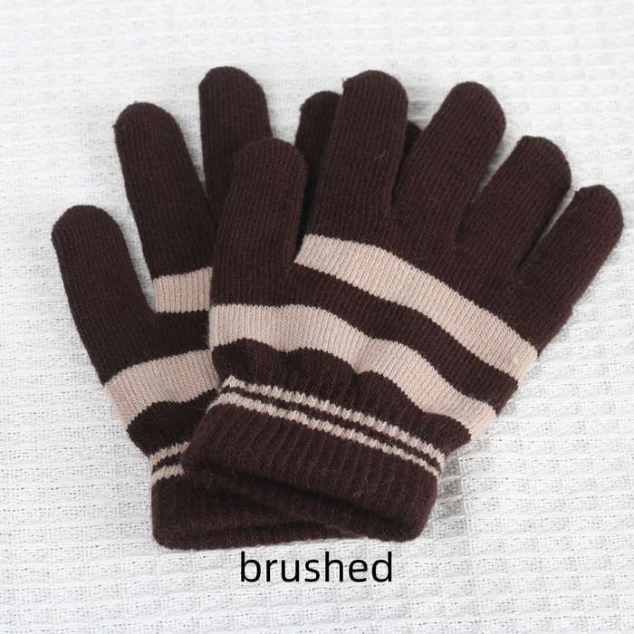 1 Pair Coffee With Camel Style Plus Velvet Warm Gloves