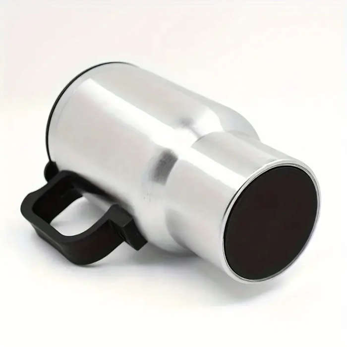 1pc Durable Stainless Steel Car Electric Heating Cup with Black Handle and Lid 12V/24V