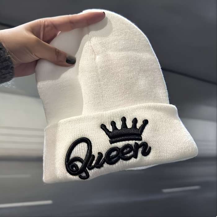 1pc 1pcMS Show Men's Fashion Knitted Hat KING&QUEEN Embroidered Hat Ideal choice for Gifts