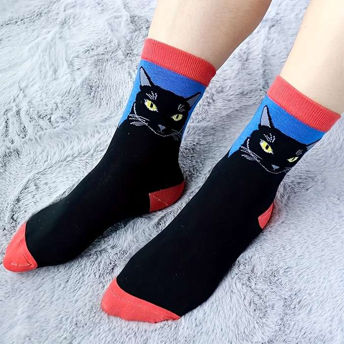 1Pairs Sock Us 5 8   Uk 4 7    Eu 35 38 Style Black Cat