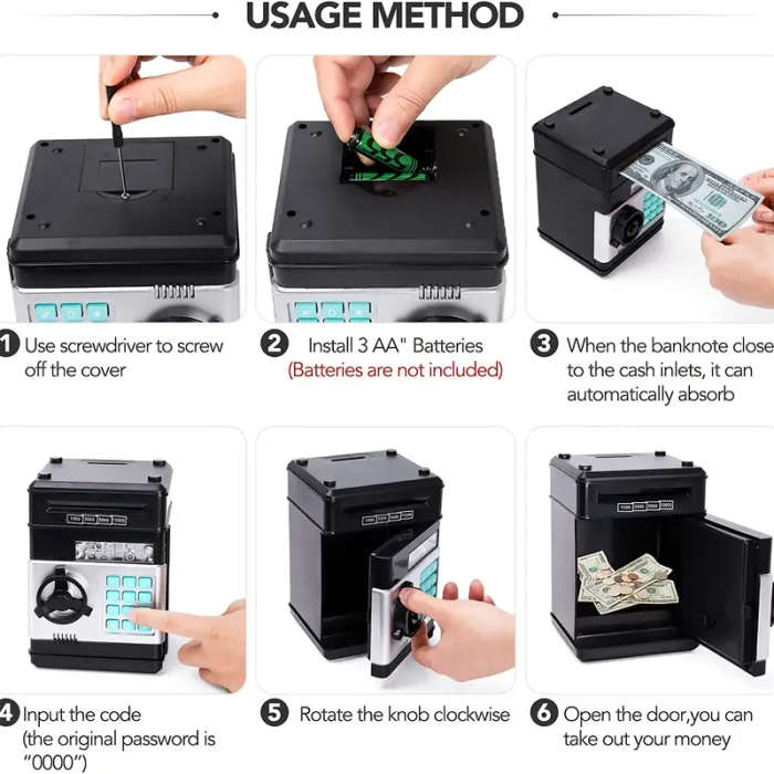 Electronic Coin Bank with Password Protection ABS Material ATM Savings Jar