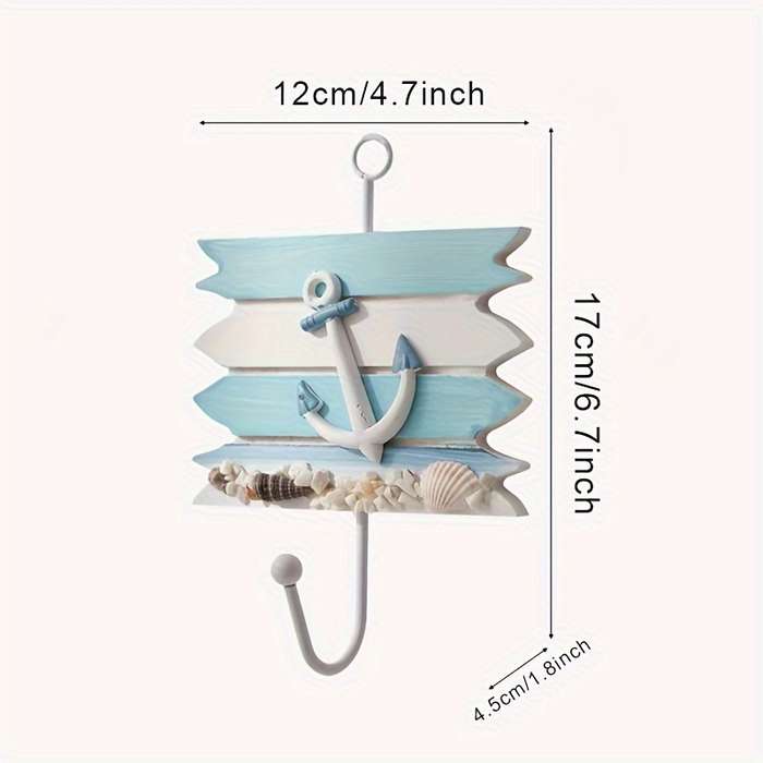 1pc Nautical Wooden Key HookWall Mounted Storage Organizer with Easy InstallMulti-functional H