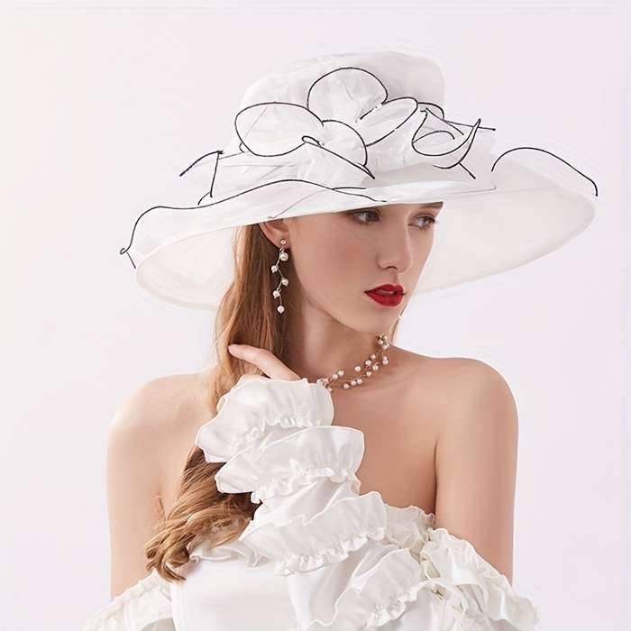 1pc Event Headwear Elegant Black Organza Sun Hat for Women with Vintage Floral Design Breathabl