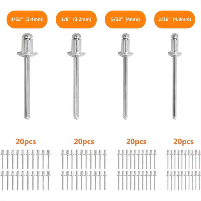 Rivet Gun with 80pcs Rivets Manual Rivet Gun Kit with 4 Changeable Rivet Heads Heavy Duty