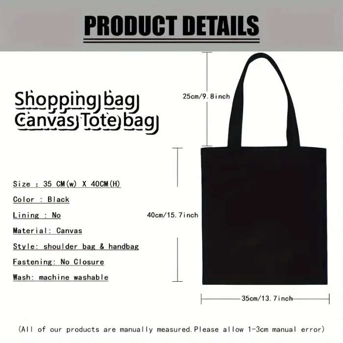 1pc Bee Happy Canvas Tote Bag with Cute Gnome Design Large Capacity