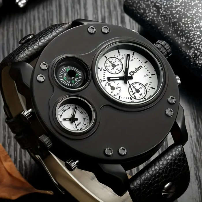 Large Dial Dual Time Zone Men's Watch