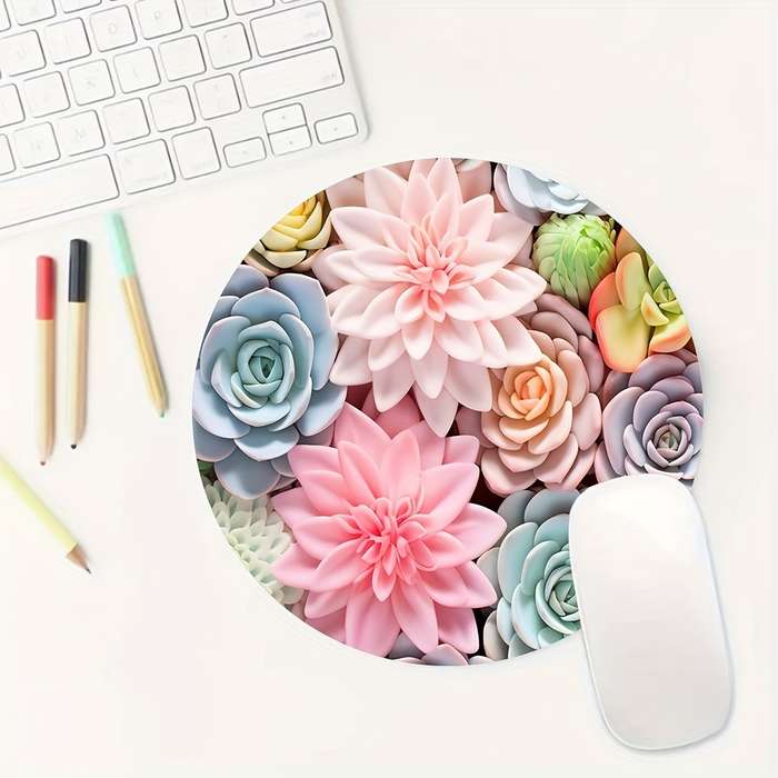 1pc Cute Succulent Plants Round Mouse Pad Cool Design For Women And Man Round Mousep