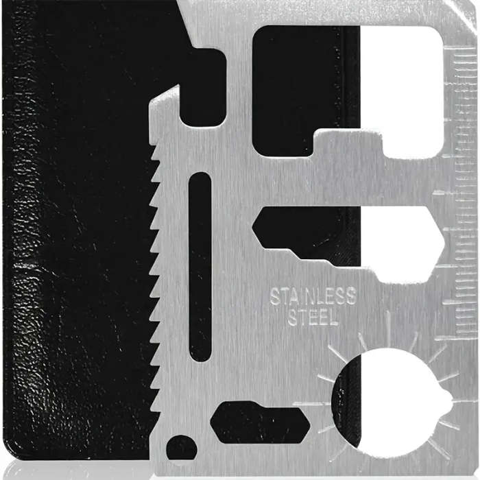 1pc 11in1 Stainless Steel Pocket Tool Credit Card Size Bottle Opener  Dual Row Serrated Blade