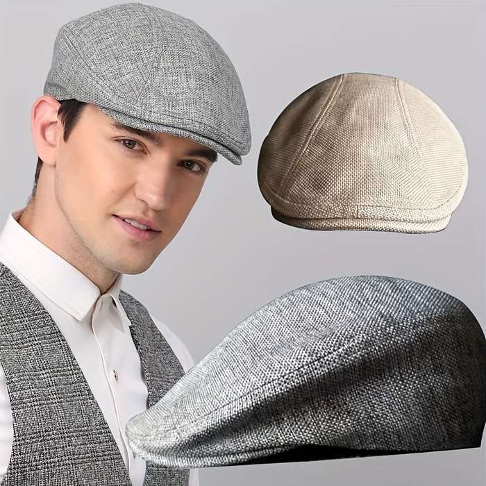 1pc Men's StylishLinen Beret Hat Retro Lightweight Duckbill Cap for Middle-Aged Elderly Brea