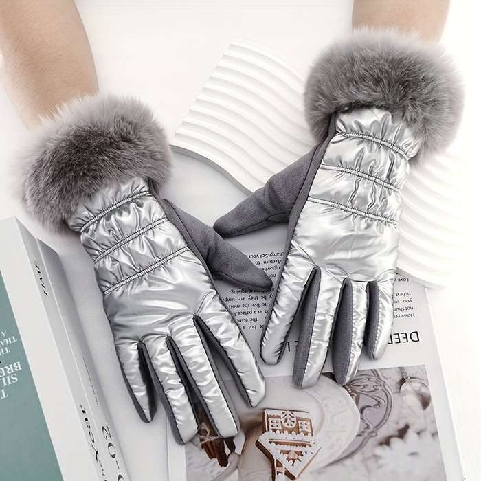1 Pair Grey Warm Gloves