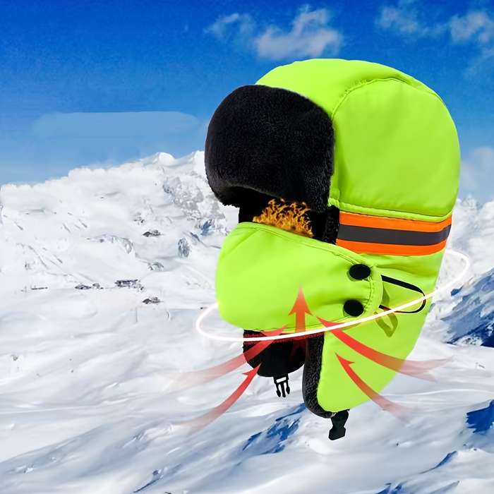 1pc Unisex Winter Cycling Cap with Built-In Face Mask Thickened Windproof Reflective Strips Ful