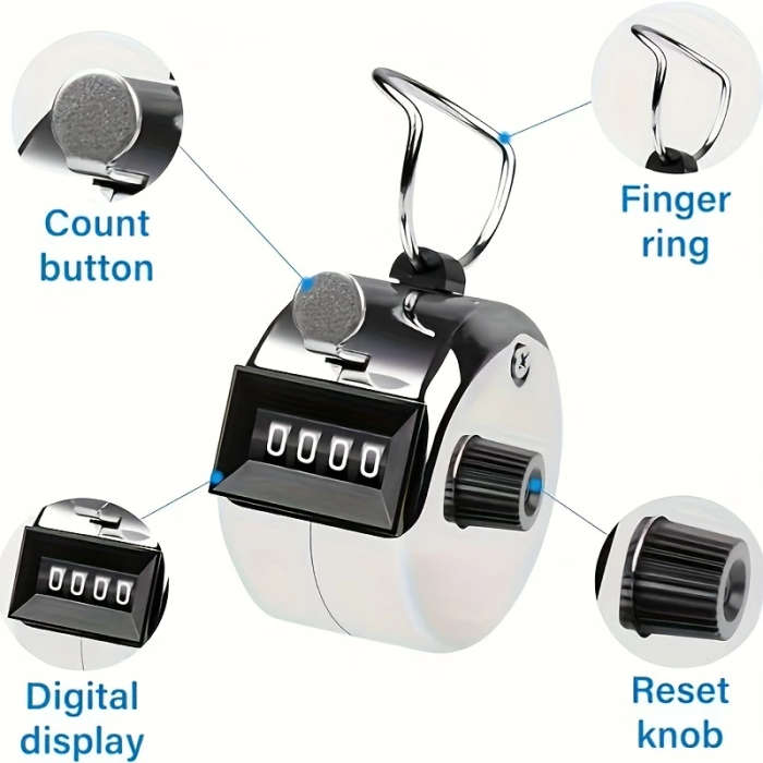 1pc Iron Handheld 4-Digit Clicker Counter Non-Rechargeable Metal Tally for Counting Knitting Coachin