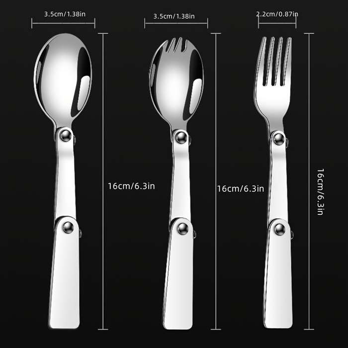 1pc Folding Thickened 304 Stainless Steel Tableware With Storage Box Suitable For Outdoor Tra
