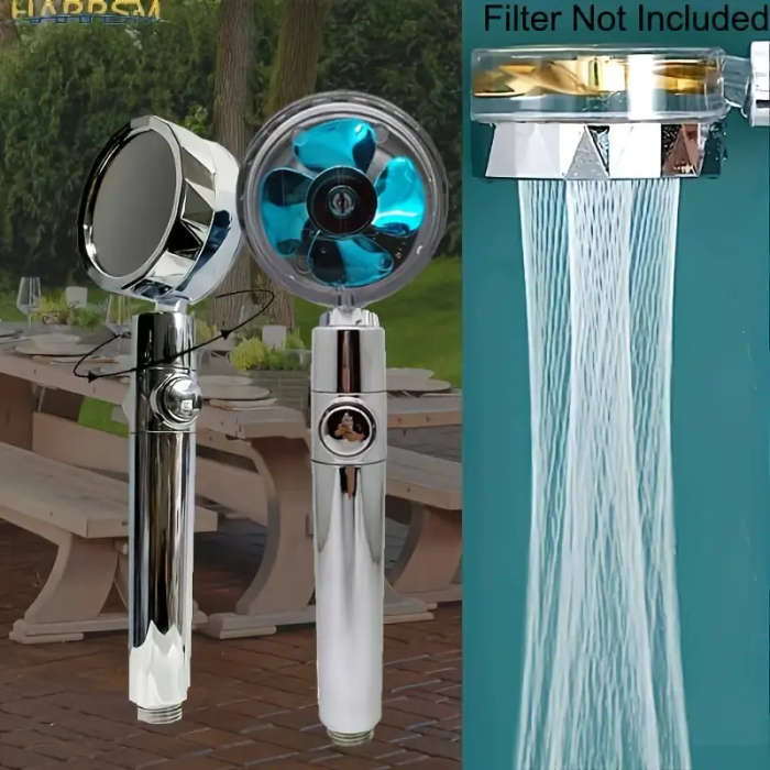 Shower Head Water Saving High Pressure Turbo Propeller Flow Showerhead With Fan Built-in Filter Rain