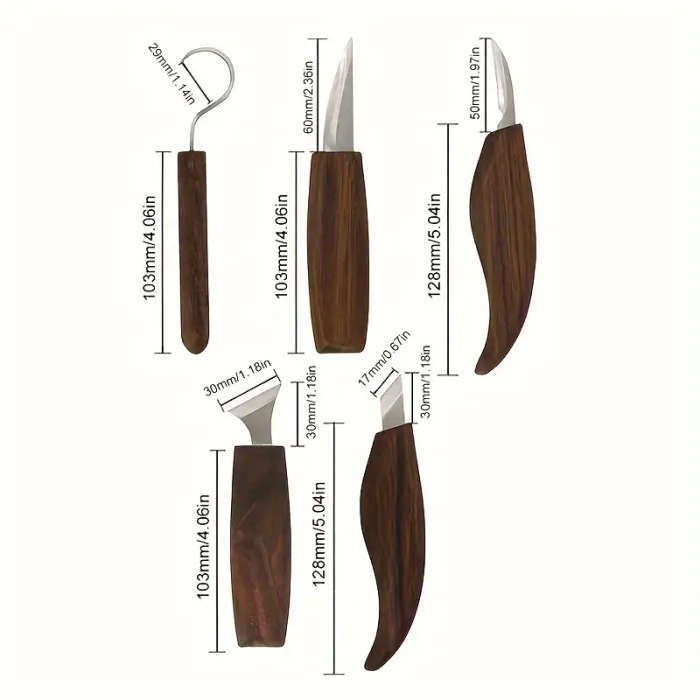 8pcs Walnut Wood Chrome Vanadium Steel Knife Set Includes Carving Wood Shaping Spoon Carving Tools i