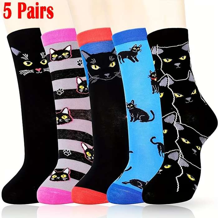 1Pairs Sock Us 5 8   Uk 4 7    Eu 35 38 Style Black Cat