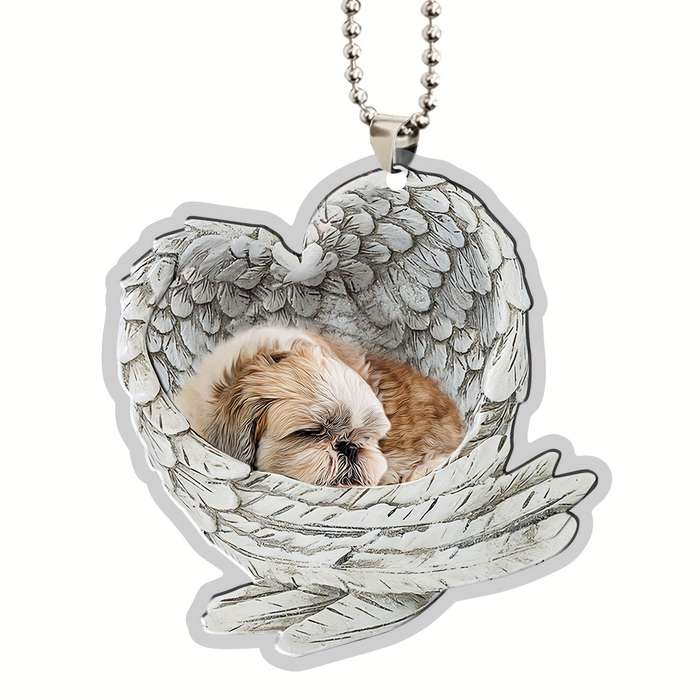 1pc 2D Flat   Acrylic Shih Tzu Shitzu Sleeping Angel Wing Animal Pet Dog Farmhouse Car Ornament