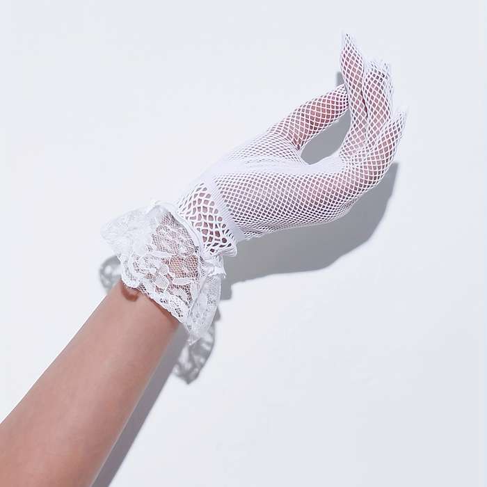 1 Pair White Lace Short Gloves