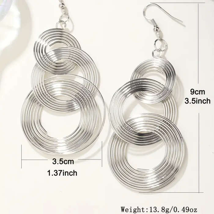 Silver Drop & Dangle Multilayer Circle Earrings