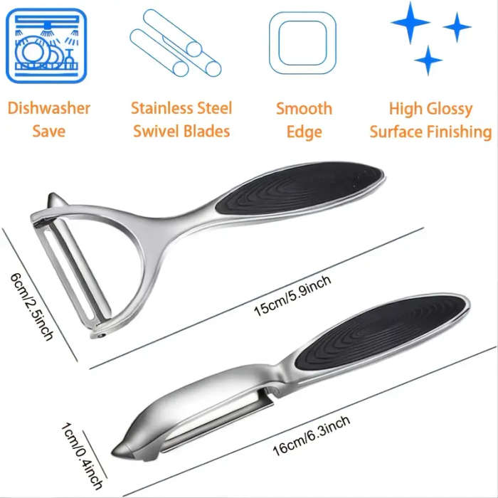2Pack Stainless Steel Vegetable Fruit Peelers with Anti-Slip Handles and Sharp Blades Metal Straight
