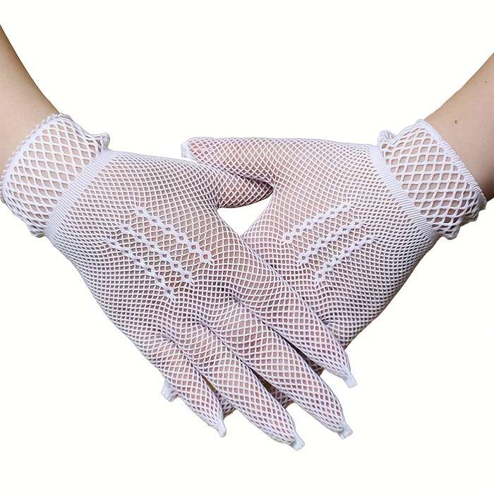 1 Pair Black Lace Mesh Gloves