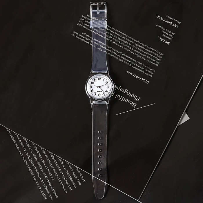 1pc Simple Transparent Student Portable Electronic Watch Color Sent Randomly