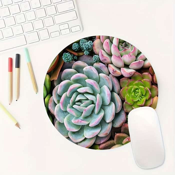 1pc Cute Succulent Plants Round Mouse Pad Cool Design For Women And Man Round Mousep