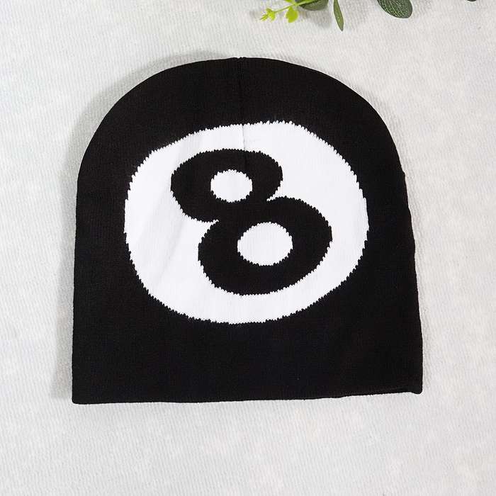 1pc Unisex Knitted Beanie Hat Billiard Black 8 Ball Design Warm Autumn Winter Outdoor Streetwear