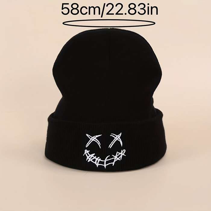 1pc Acrylic Knit Beanie with Embroidered joyful Design Casual Warm Ski Hat for Men Women and Te