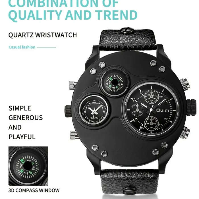 Large Dial Dual Time Zone Men's Watch