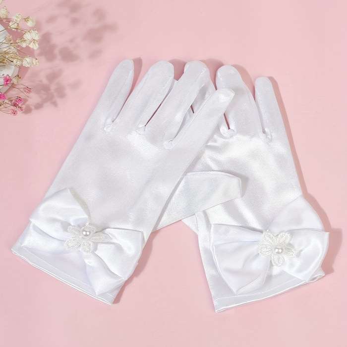 1 Pair Pink One Size Lace Floral Youngsters Gloves