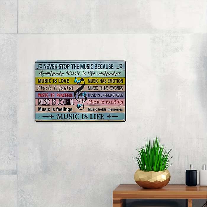 1pc  Vintage Metal Tin Sign Music Never Stops Because Music is Life Wall Art Decor Plaque fo