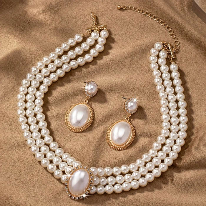 Fashion Imitation Pearl Necklace Pendant Earrings