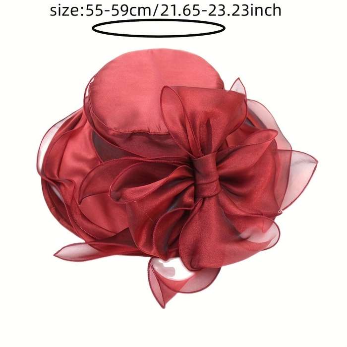 1pc Vintage Organza Sun Hat Solid Color Mesh Flower Decor Derby Hat Foldable Lightweight Travel Bea