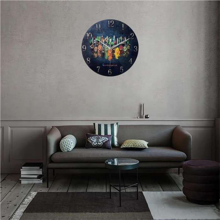 1pc Constantplanet 12-Inch Luxury Tempered Glass Wall Clock with Vibrant Condiment Design Silent