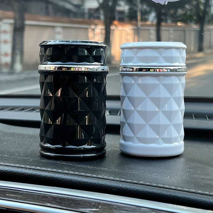1pc Portable Alloy Car Ashtray with LED Light Black and White Durable PVC Sealed Design for Veh