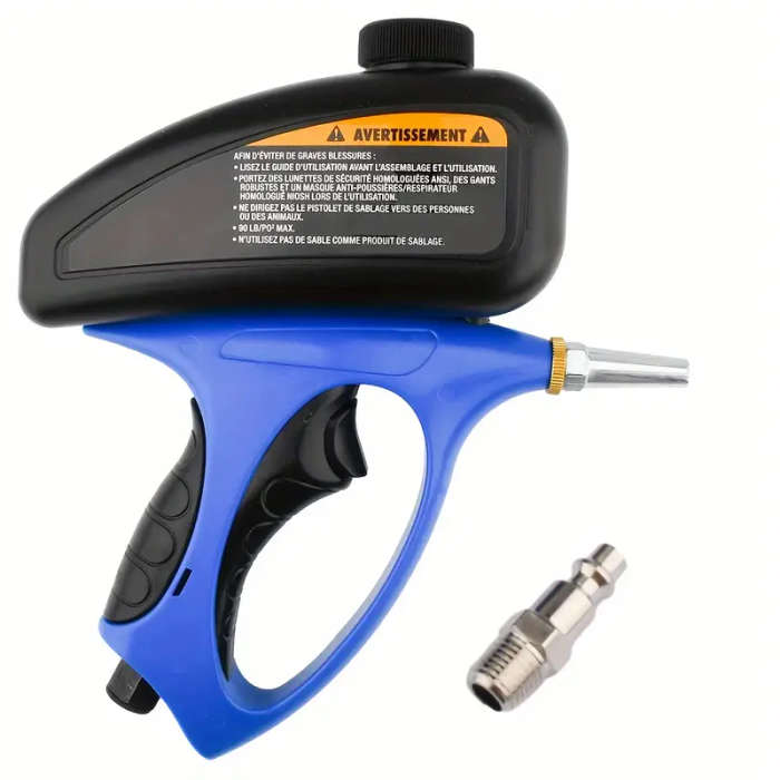 Portable Handheld Gravity Feed Sandblaster 90 PSI Adjustable Flow Easy-Load Design with Air Inlet Id