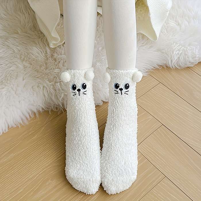 1Pairs Sock White Cat Pair  One Size
