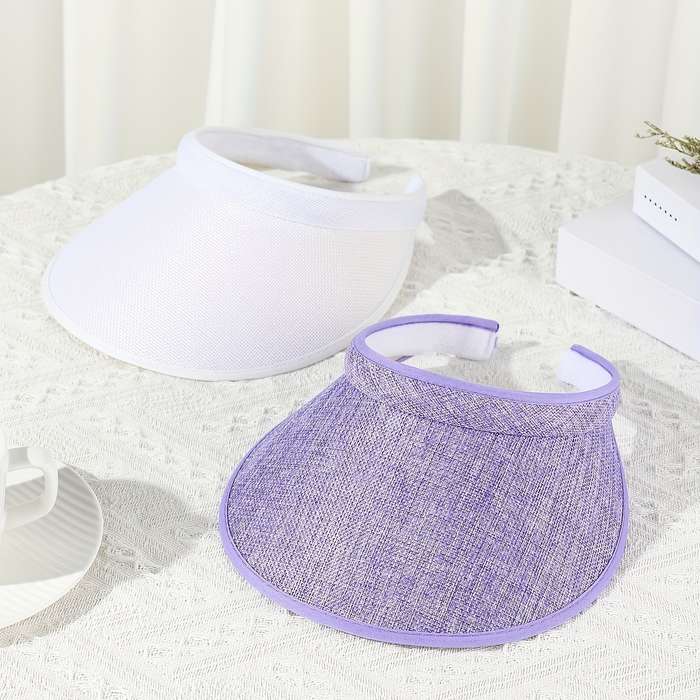 1pc Two Mixed Color Sets Unisex Combination Summer And Linen Sun Hats Hollow Top Hats Large Brim Be