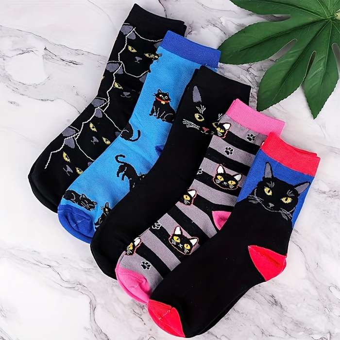 1Pairs Sock Us 5 8   Uk 4 7    Eu 35 38 Style Black Cat