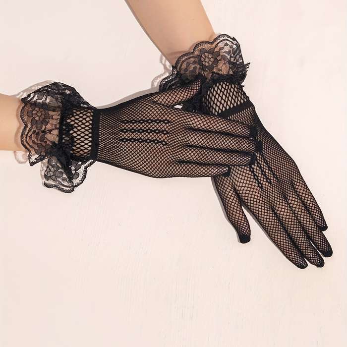 1 Pair White Lace Short Gloves