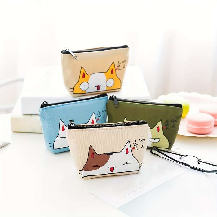 1pc Adorable Cartoon Cat Wallet Small Girl Storage Bag Coin Purse Portable Creative Handheld Key Ho