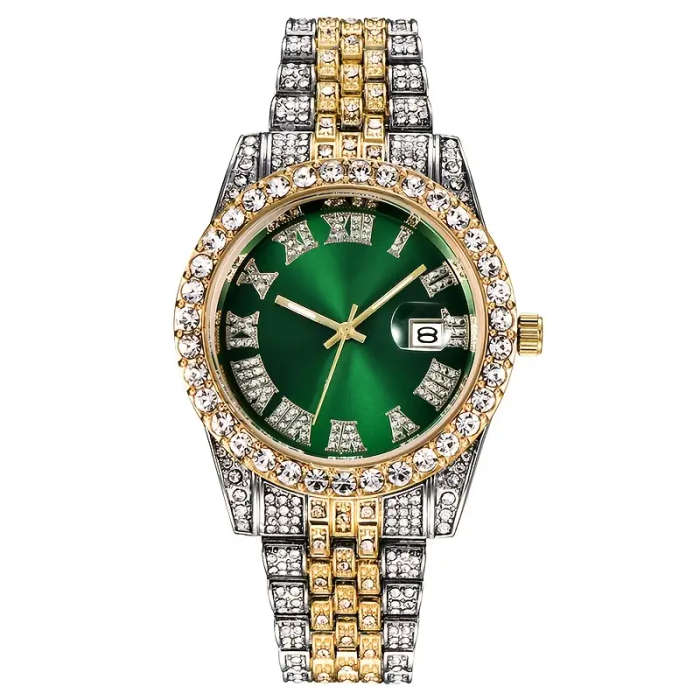 Vintage Rhinestone Inlaid Roman Numeral Dial Quartz Watch