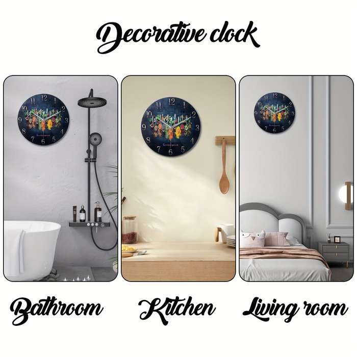 1pc Constantplanet 12-Inch Luxury Tempered Glass Wall Clock with Vibrant Condiment Design Silent