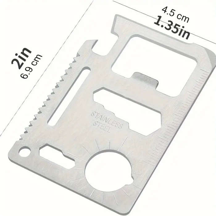 1pc 11in1 Stainless Steel Pocket Tool Credit Card Size Bottle Opener  Dual Row Serrated Blade