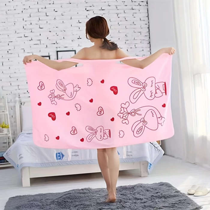 1pc Cute Rabbit Bath Wrap Towel Absorbent Quick-drying Wearable Bath Towel For Women Super Soft Bat