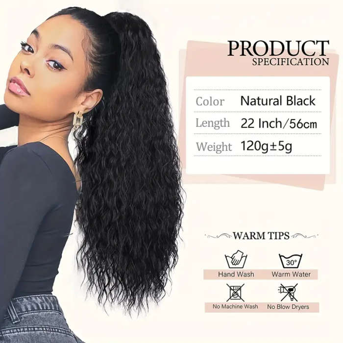 Long Curly, Black Curly Ponytail Hair Extension, Synthetic Clips