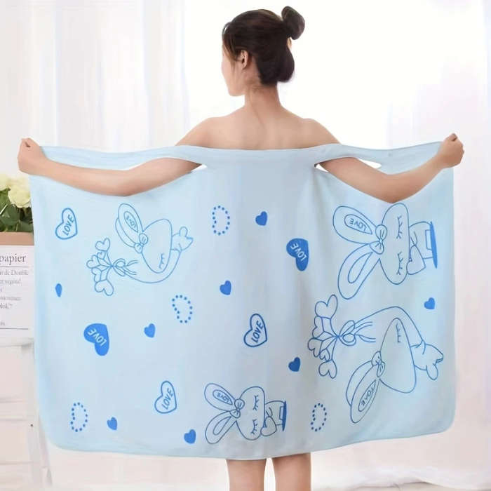 1pc Cute Rabbit Bath Wrap Towel Absorbent Quick-drying Wearable Bath Towel For Women Super Soft Bat