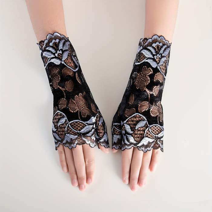 1 Pair Blue Half Finger Gloves