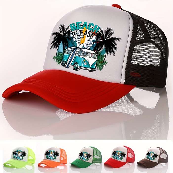 1pc Summer Multicolor Hat Beach Car Print Men's Peaked Cap Street Sunshade Sunscreen Baseball Cap
